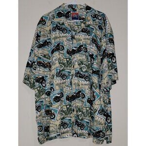DemCrazy Motorcycle Travel Graphic Button Shirt Mens Sz 3X Short Sleeves